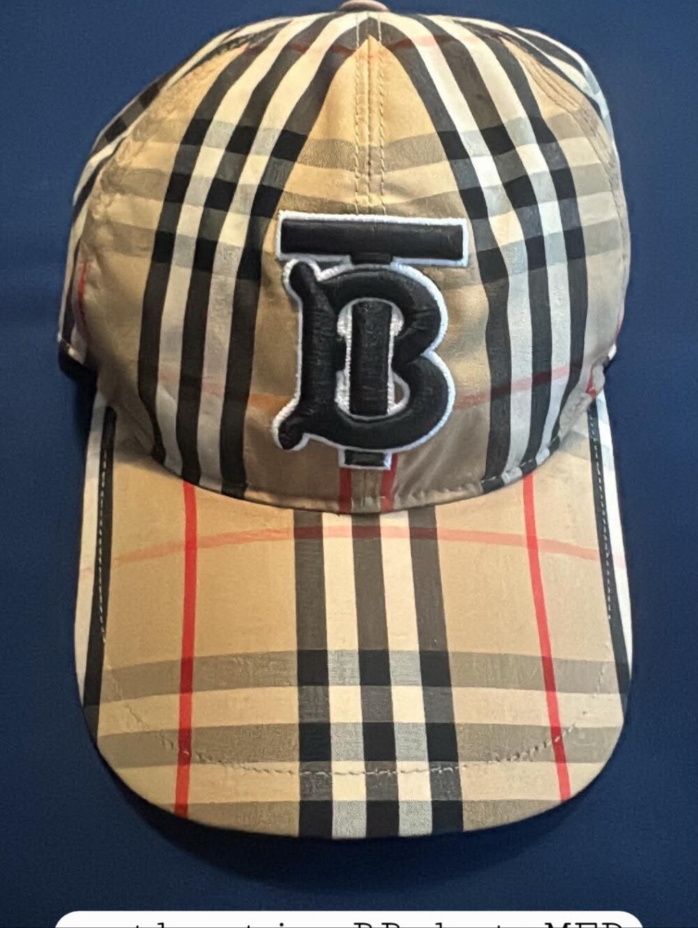 Burberry Beige Plaid Cap with Black TB Patch